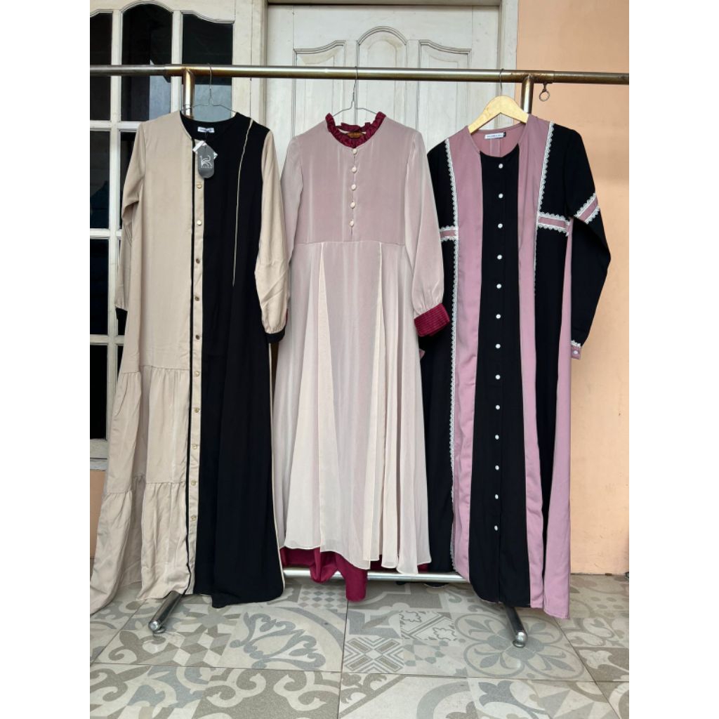 NWT & Preloved - Kaleela.id / Syahira butik ABAYA GAMIS MURAH CREAM BEIGE HITAM / MERAH MAROON  / PI