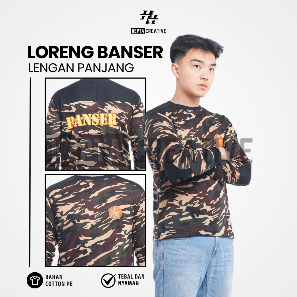 HEPTA CREATIVE KAOS DECKER LORENG BANSER LOGO DAN BENDERA MERAH PUTIH LENGAN PANJANG