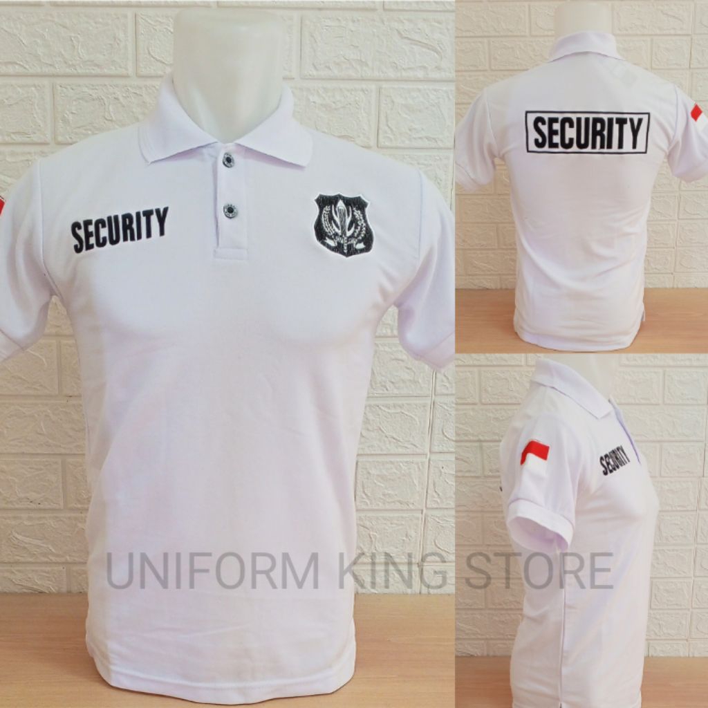 KAOS SECURITY PUTIH LOGO PUTIH FULL BORDIR - KAOS KERAH SECURITY PUTIH LENGAN PENDEK BORDIR - KAOS S