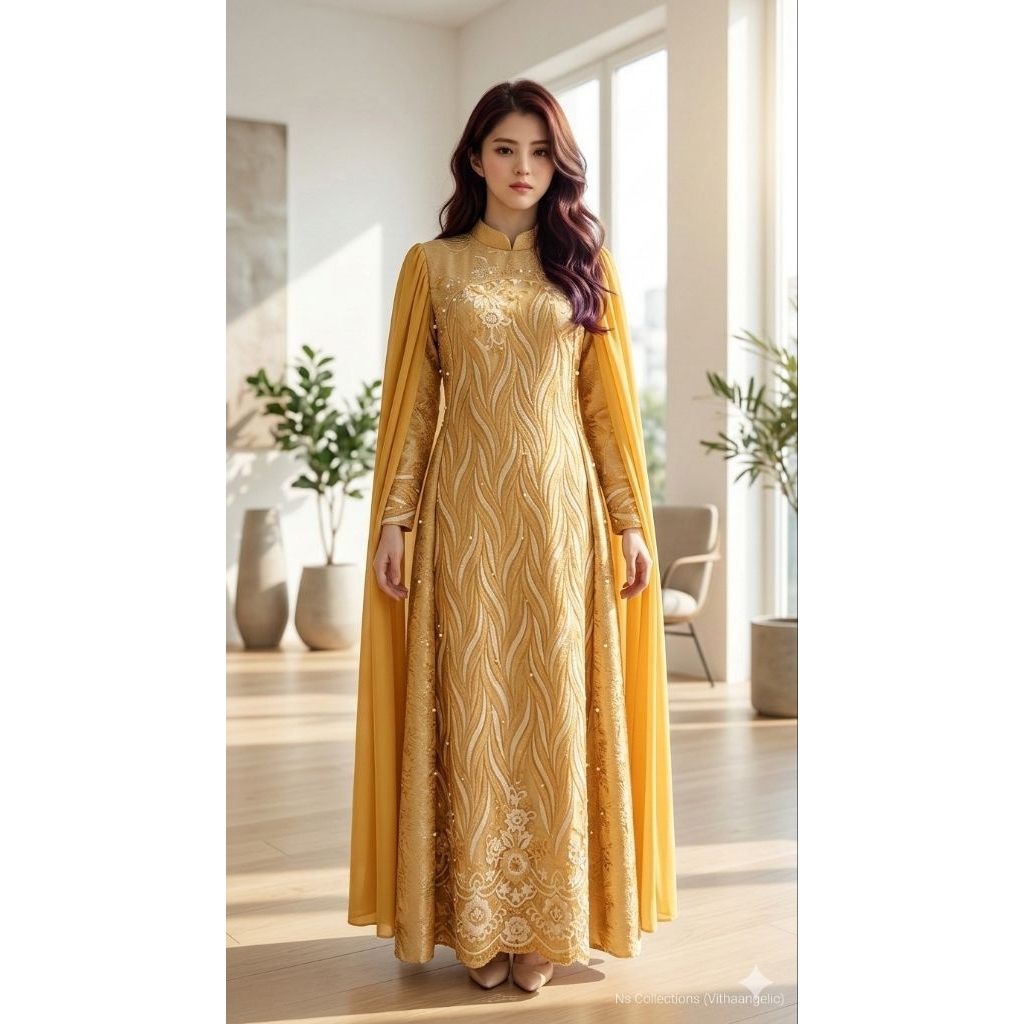 Gamis Lebaran Kuning Gold Cantik Mewah