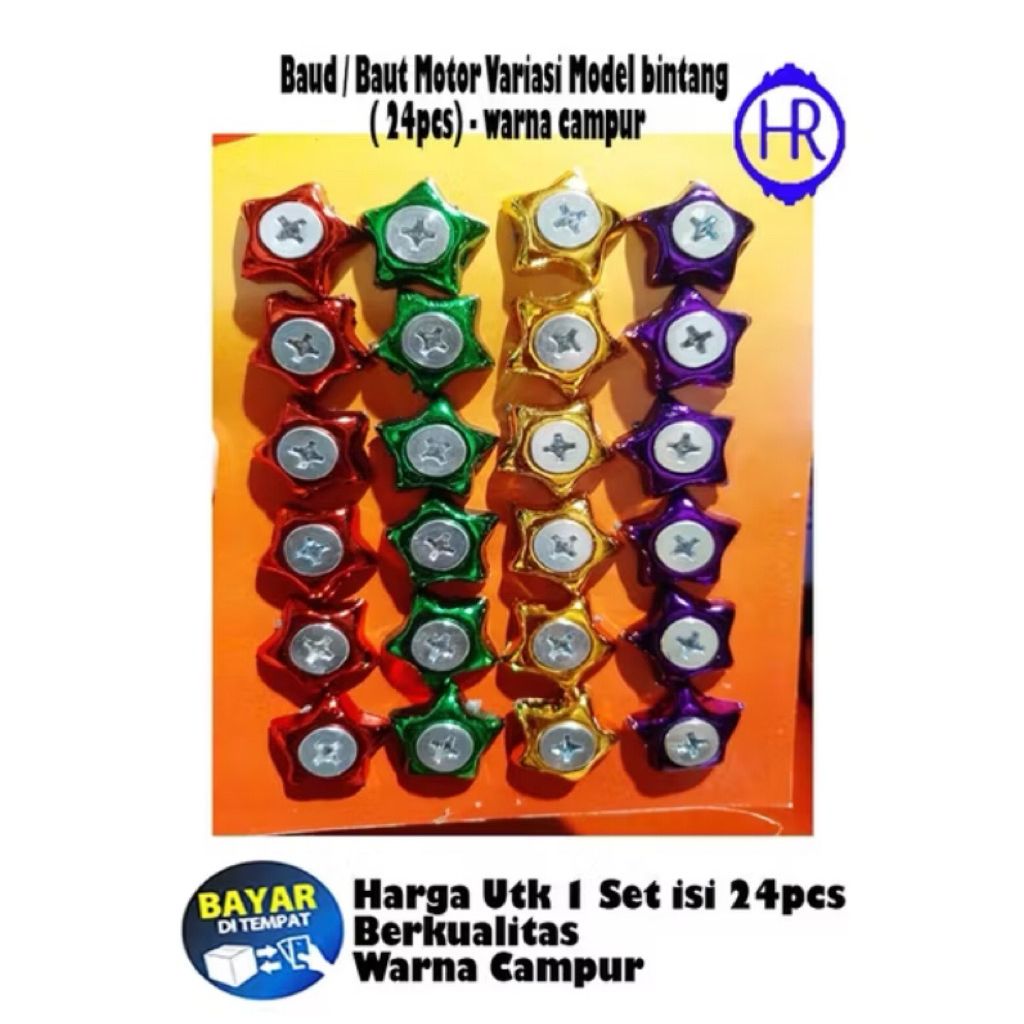 PROMO  ISI 24pcs baut plat nomor serba guna obeng warna bintang+ring / Baud / Baut Motor Variasi Mod