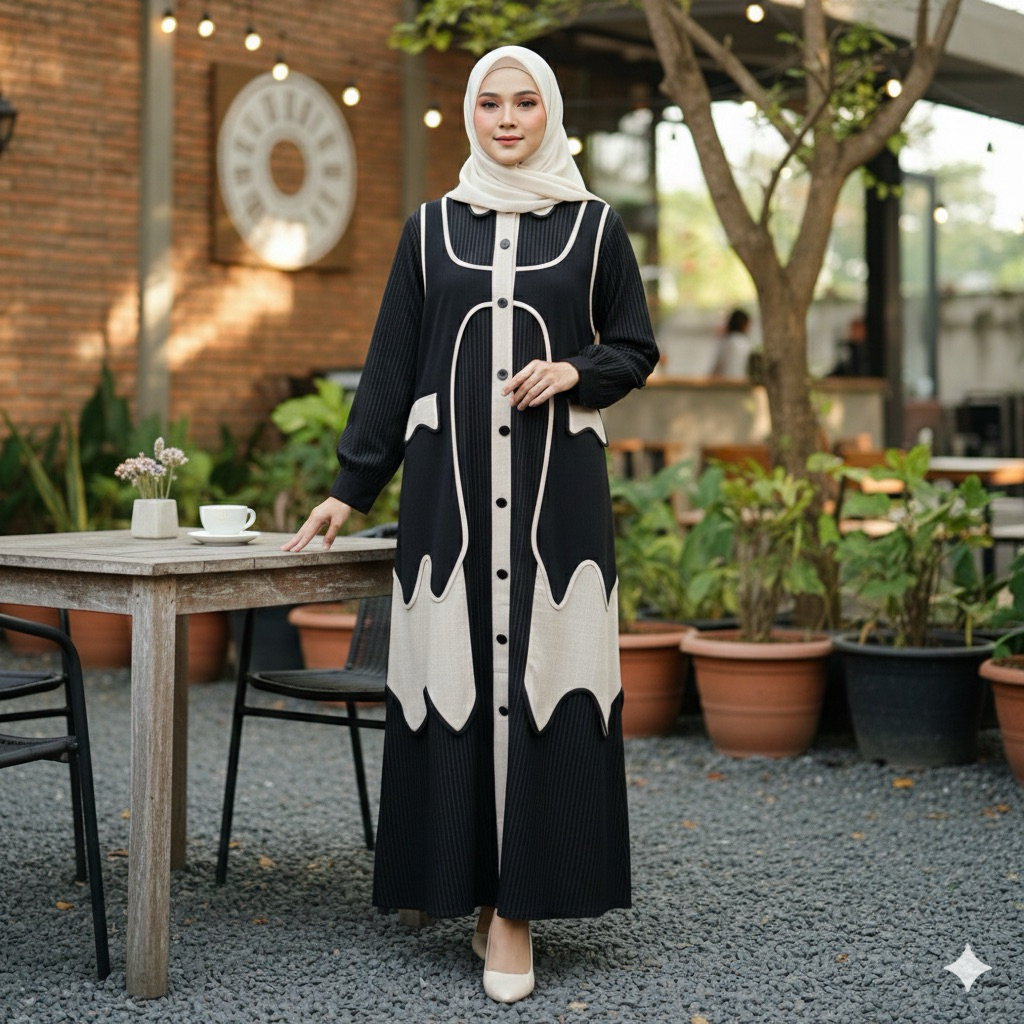 ( Ready Kendari ) New  I22 ) Raya Series - Nirmala Dress Exclusive/ Baju Lebaran / Gamis Strip