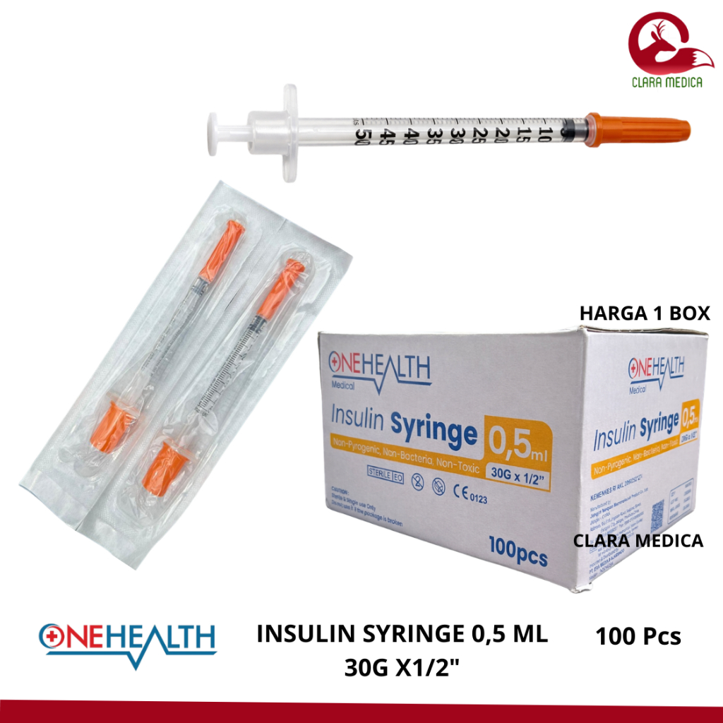 Onehealth Spuit Insulin 0,5cc 0,5ml 30G Syringe Insulin Disposable 100U Jarum Suntik Insulin Oneheal