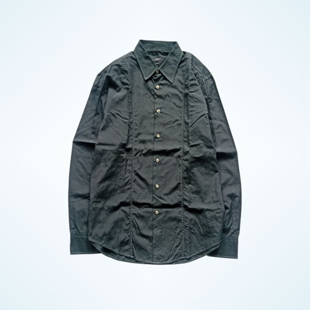 KEMEJA H BOSS HITAM SLIM FIT LENGAN PANJANG