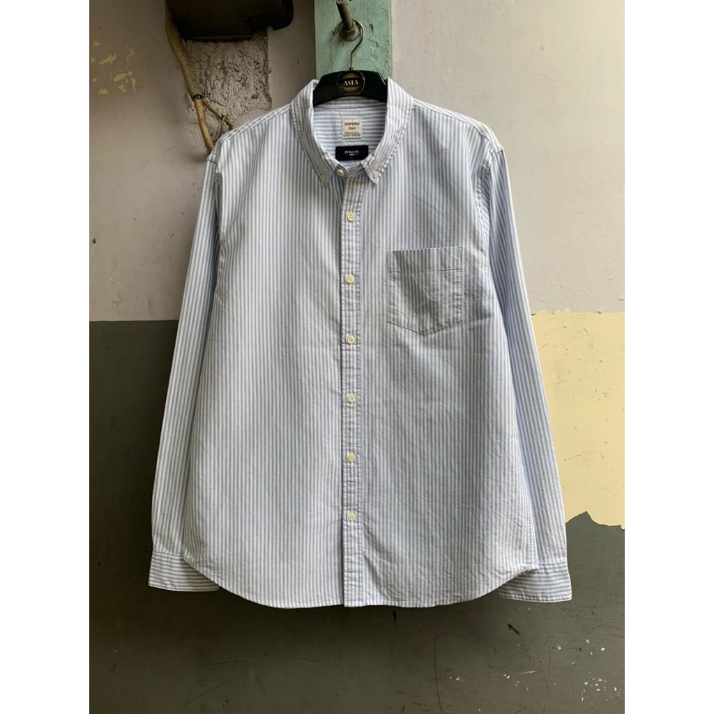 kemeja pria polham oxford stripe lengan panjang preloved