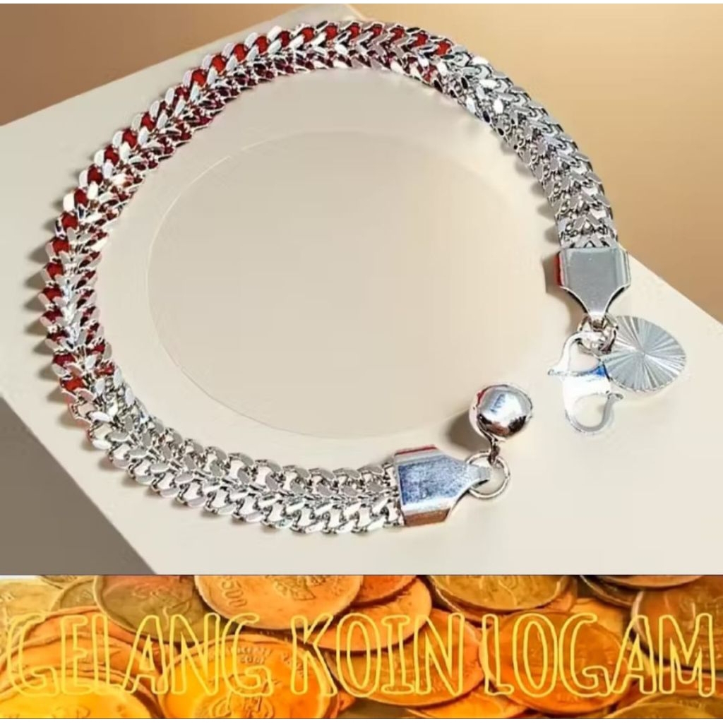 Gelang Tangan Tikar Silver  Perhiasan Terbuat dari Bahan Koin Logam Asli Silver Tahun 1991-1992 Awet
