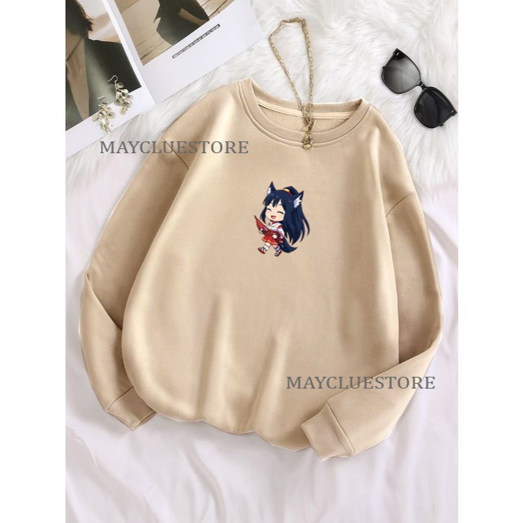 Crewneck wanita oversize miya anime L XL XXL 2XL sweater cewek game hoodie lengan panjang kekinian h