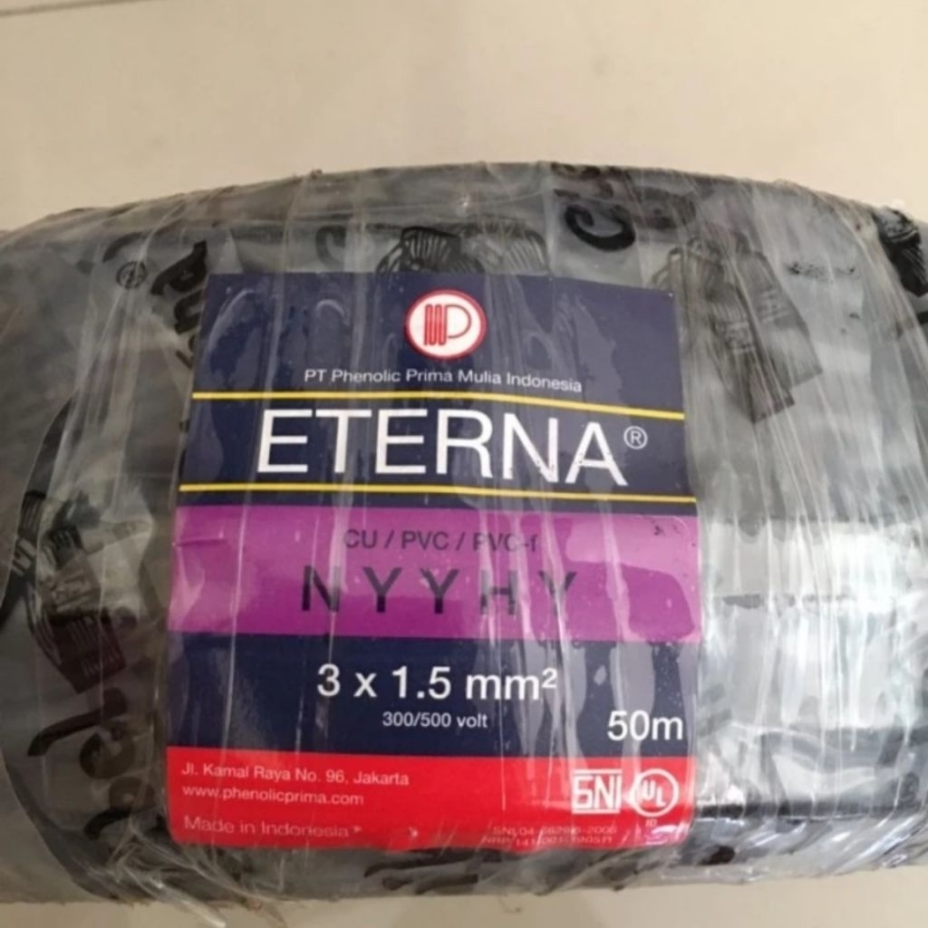 KABEL LISTRIK ETERNA UKURAN 3x1,5mm NYYHYO SERABUT (PERMETER) / KABEL LISTRIK ETERNA UKURAN 3x1,5mm 