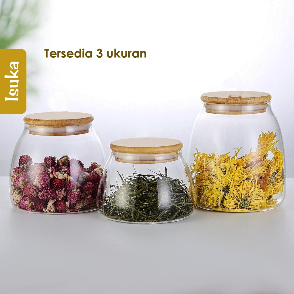 Toples Kaca Tutup Kayu Toples Makanan Toples Kue Stoples Kaca Tempat Makanan Kering Hana