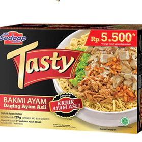 Mi instan Sedaap Mie Tasty Rasa Bakmi Ayam Kemasan Isi 129 Gram Mie Kriuk Ayam Asli