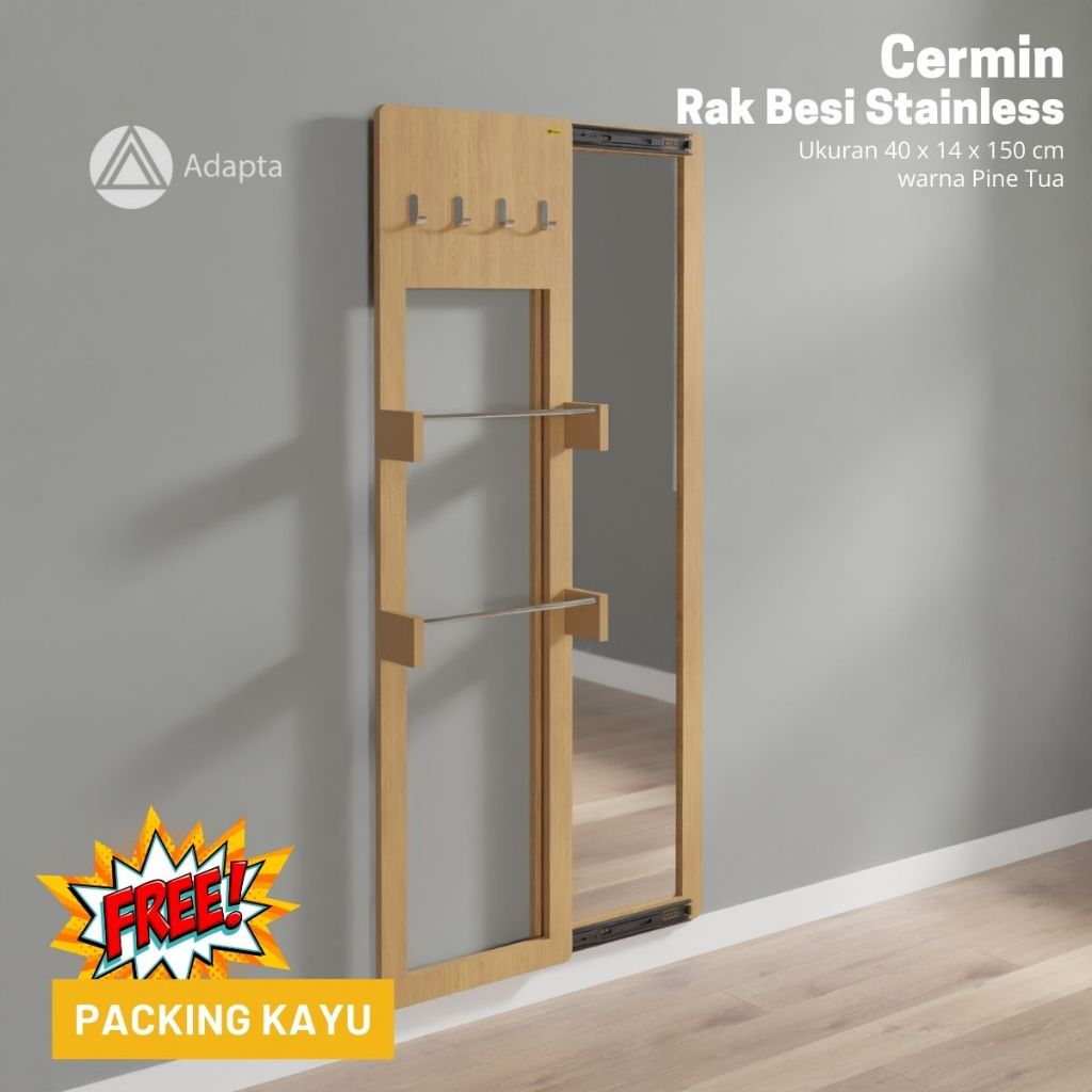 Adapta-Cermin Rak Multifungsi Besi Stainless – Rak Hijab, Mukena & Sajadah - A142