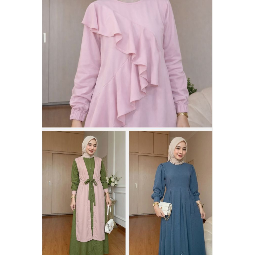 [RAMADHAN SALE] Gamis Wanita Murah 2pcs 100Ribu + FREE 1 Atasan | Paket Hemat 3pcs | Paket 100ribu d
