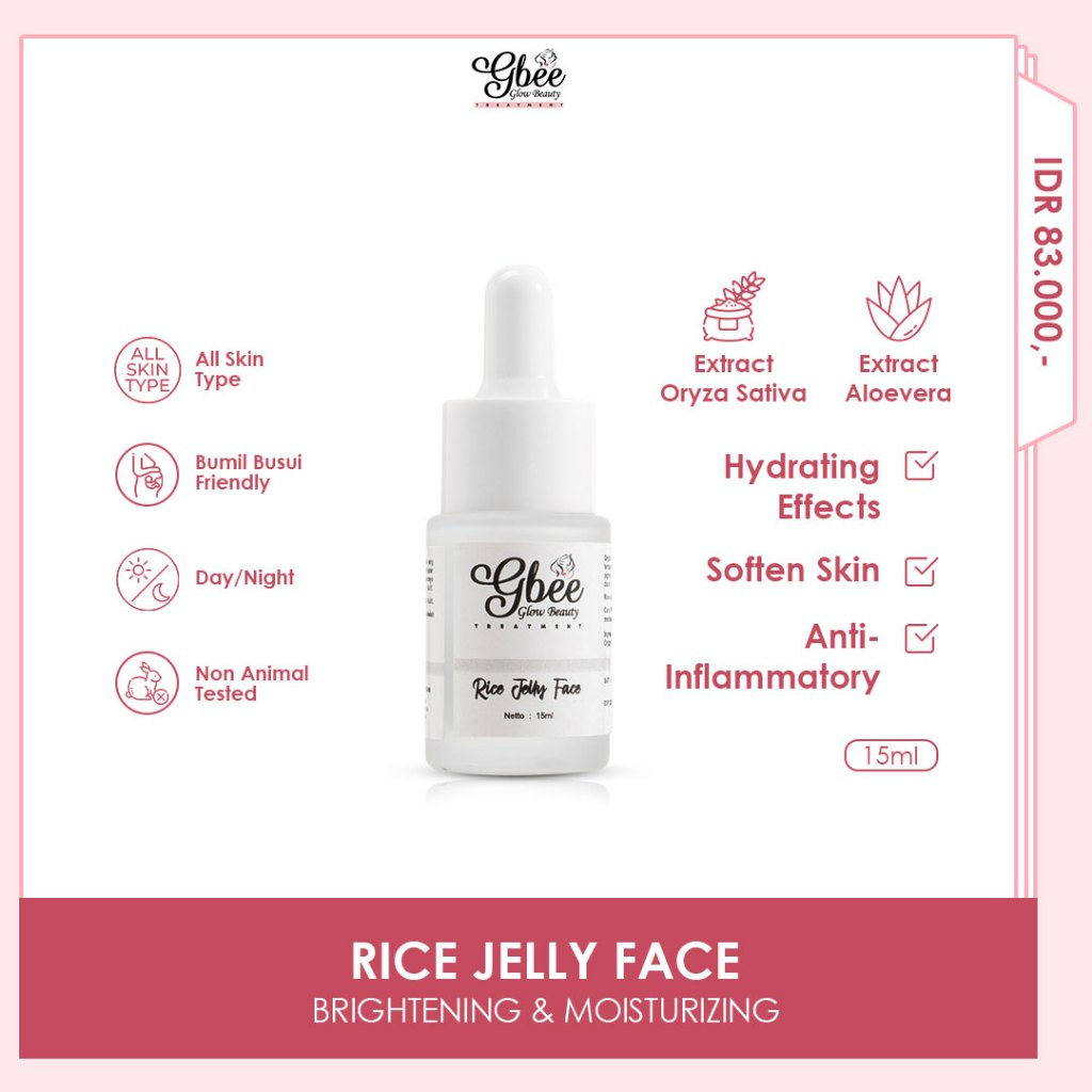 Gbee Glow Beauty Rice Jelly Face Serum 15ml Original – Serum Wajah Menutrisi & Mencerahkan Kulit Kus