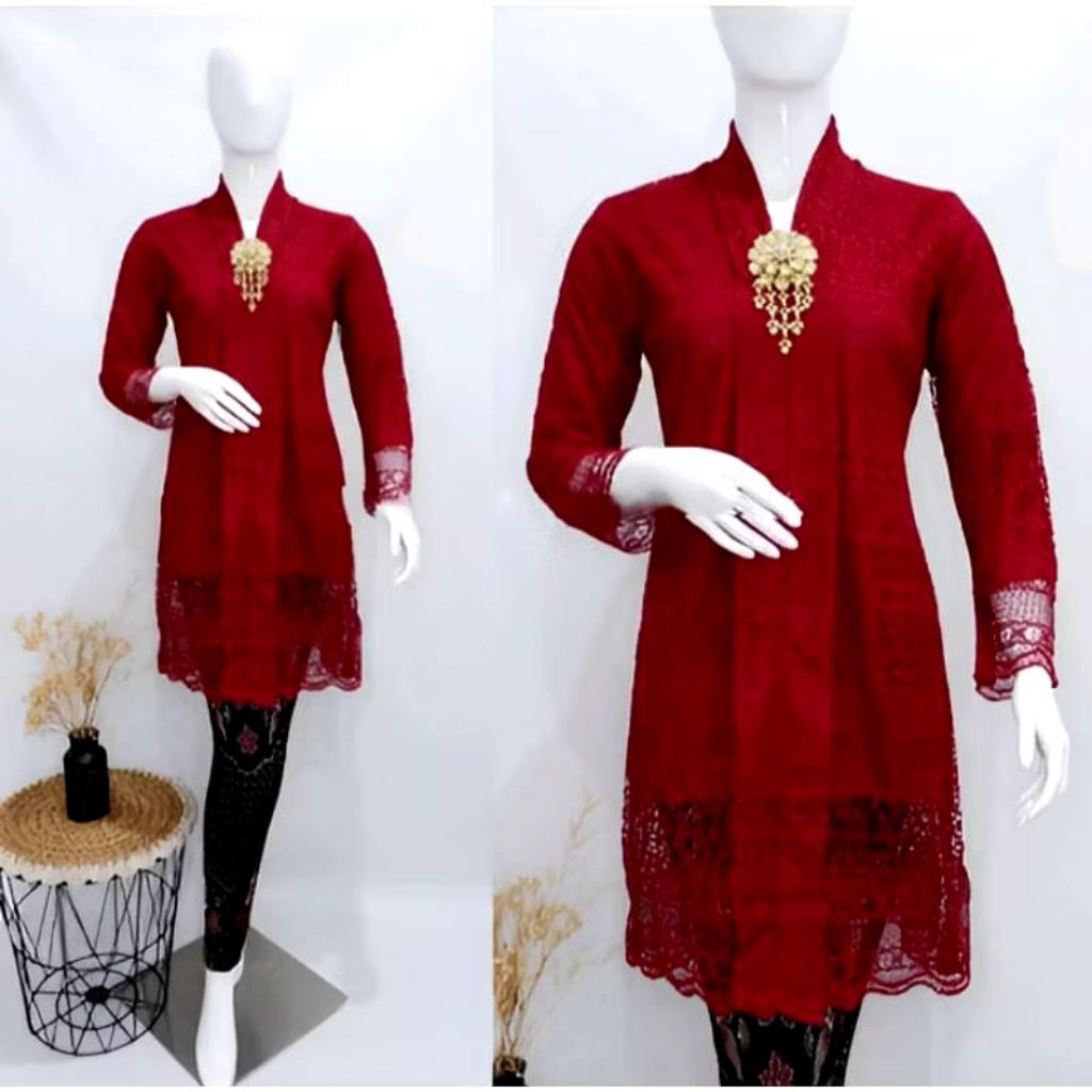 Set Kebaya Kartini Tunik Brokat Premium / Kebaya FLOY TUNIK jumbo Modern / Atasan Kebaya Kutu Baru B