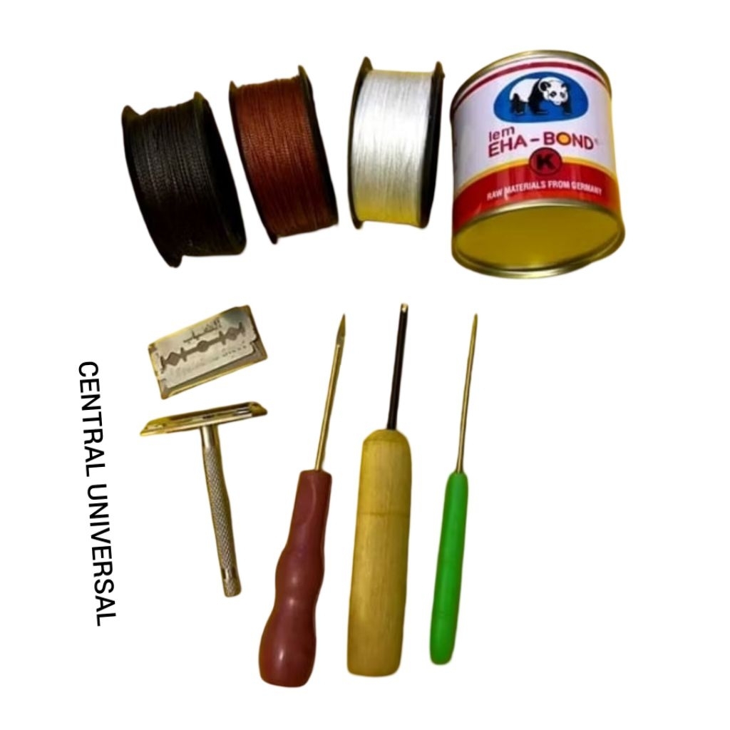 PAKET LENGKAP ALAT SOL SEPATU / jarum sol sepatu penyayat susruk sol / benang nilon sol sepatu