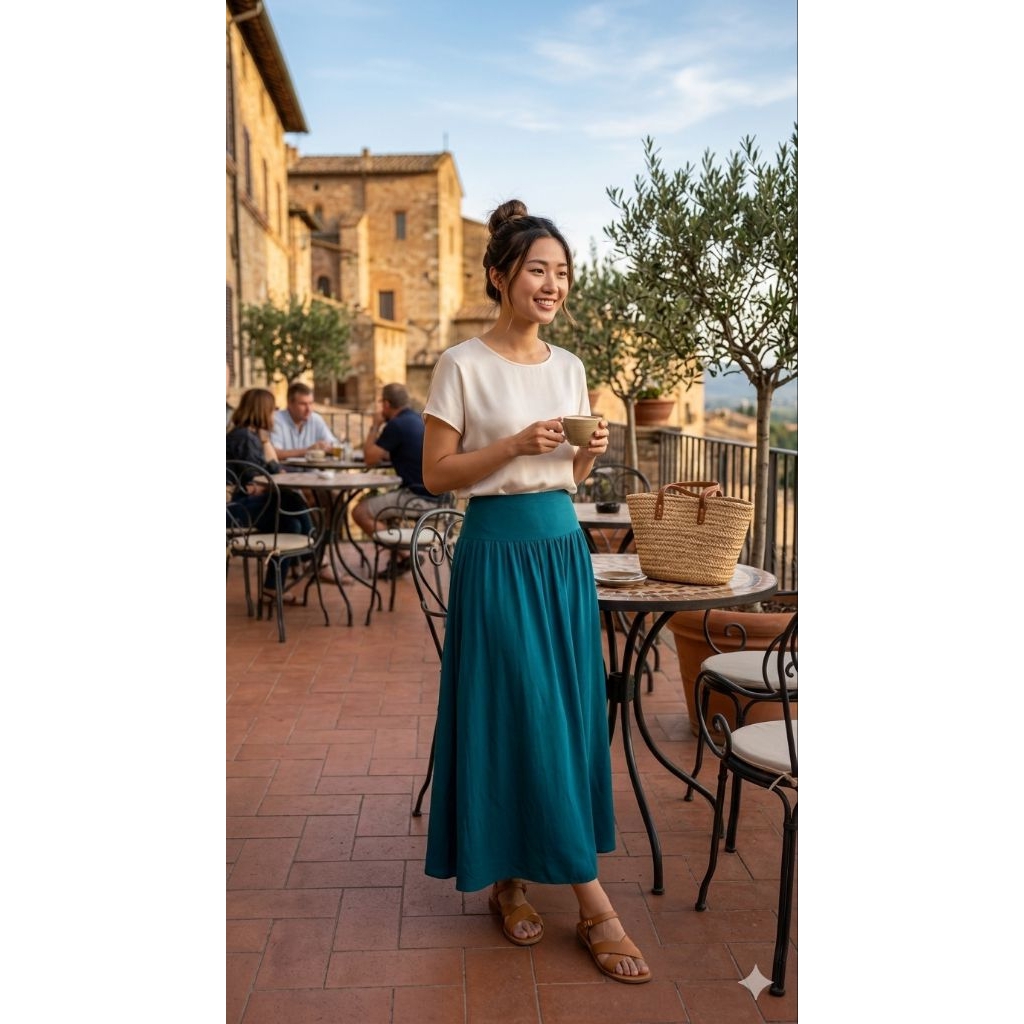 Rok Panjang Maxi Spandex Premium - Teal Blue (Preloved Like New)