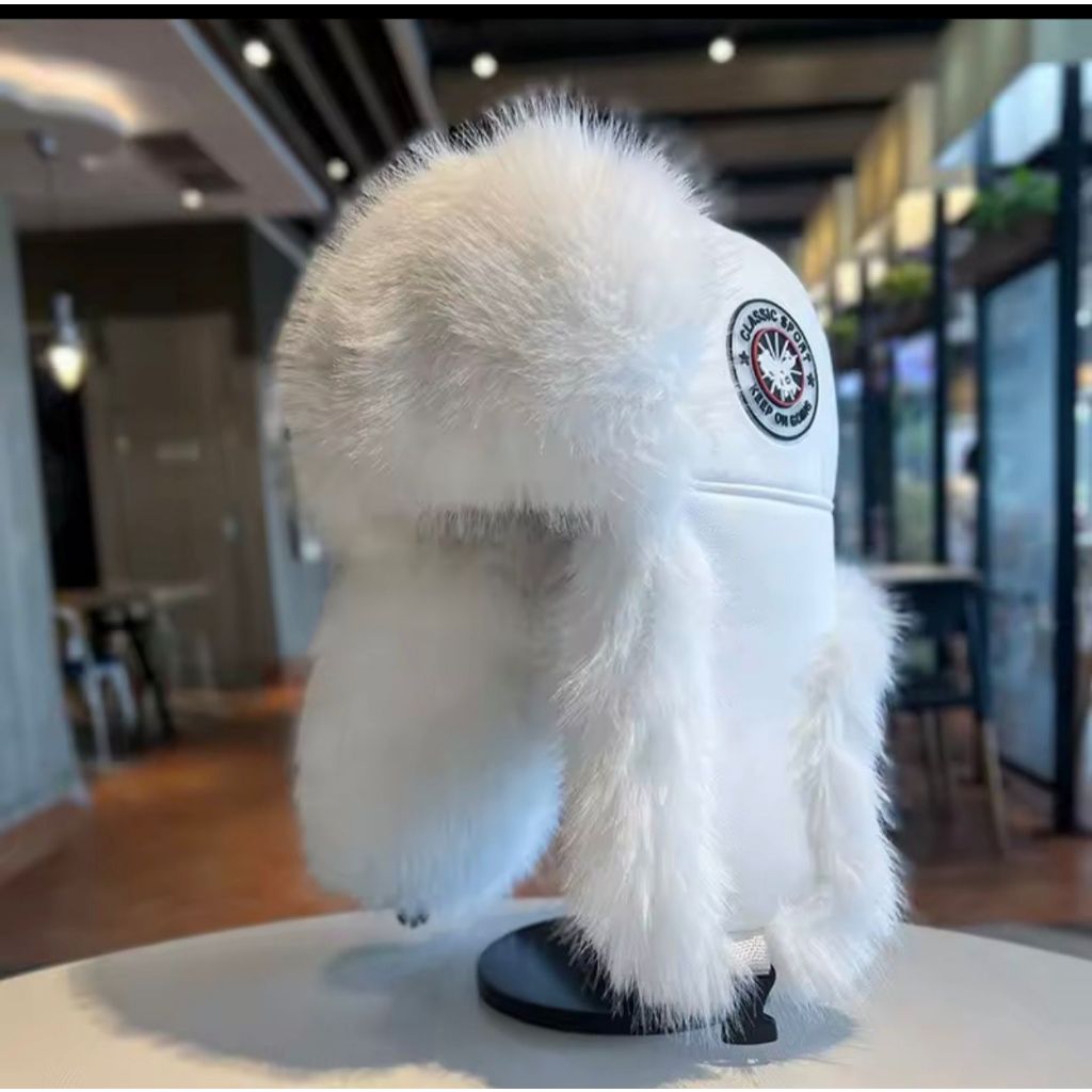 Ready Stock Topi winter bomber faux fox fur hat  UNISEX yens winter