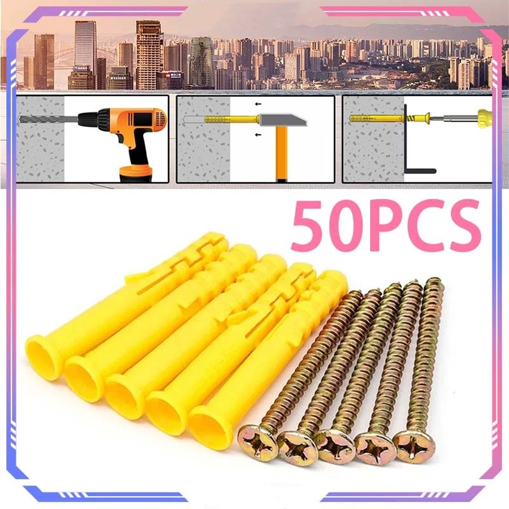 50set Angkur Skrup Baut Vischer Set Sekrup Dinding Tembok Angkur Baut Tembok Sekrup Dinding Tembok