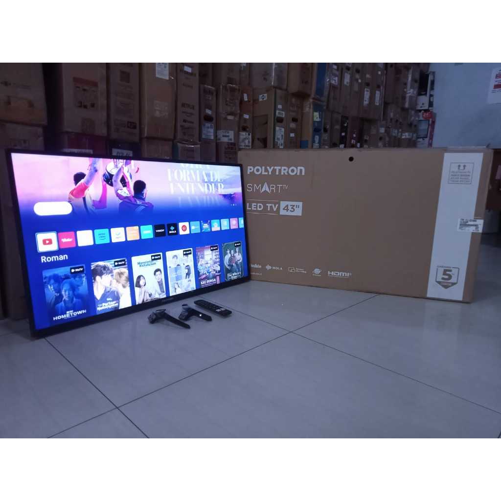 TV LED POLYTRON 43 IN FHD SMART TV YOUTUBE DIGITAL TV KONDISI BEKAS PEMAKIAN 7154F