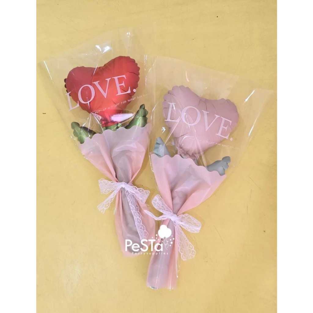 Balon Foil Hati/Balon Foil Tangkai Hati/Balon Foil Hati Dof/Balon Foil Love Bucket/Bunga Buket Balon