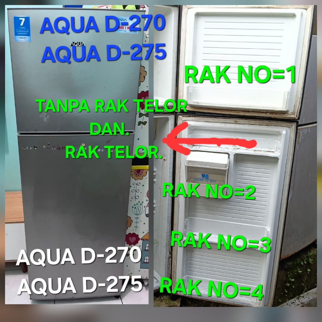 RAK BOTOL/RAK BAGIAN PINTU/RAK KULKAS AQUA 2 PINTU AQR D-270/D-275.custom.