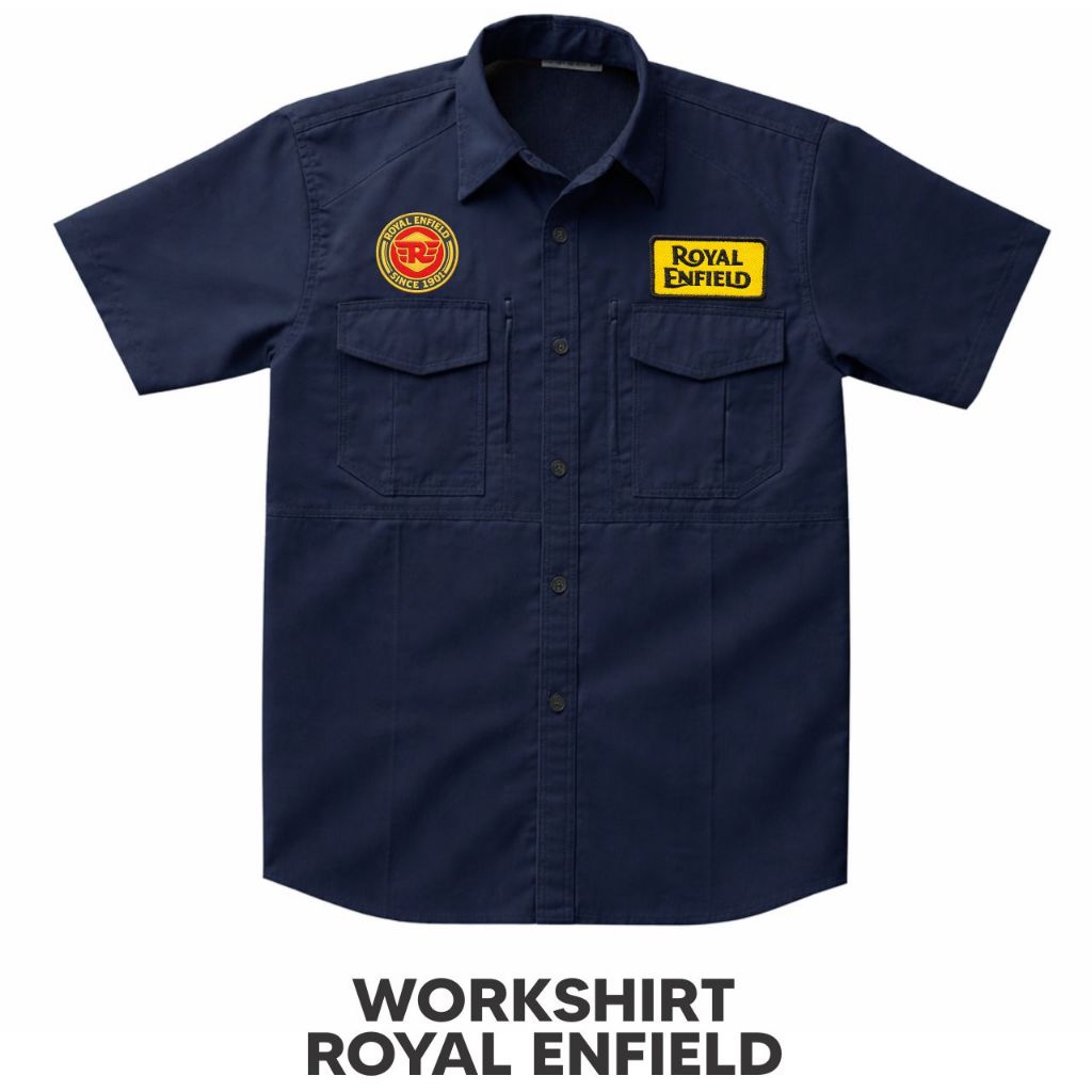 Workshirt Royal Enfield Bordir Patch | Kemeja Riding Motorcycle | Workshirt Motorcycle Royal Enfield