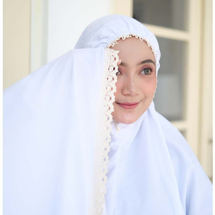 Mukena dewasa setelan putih polos katun
