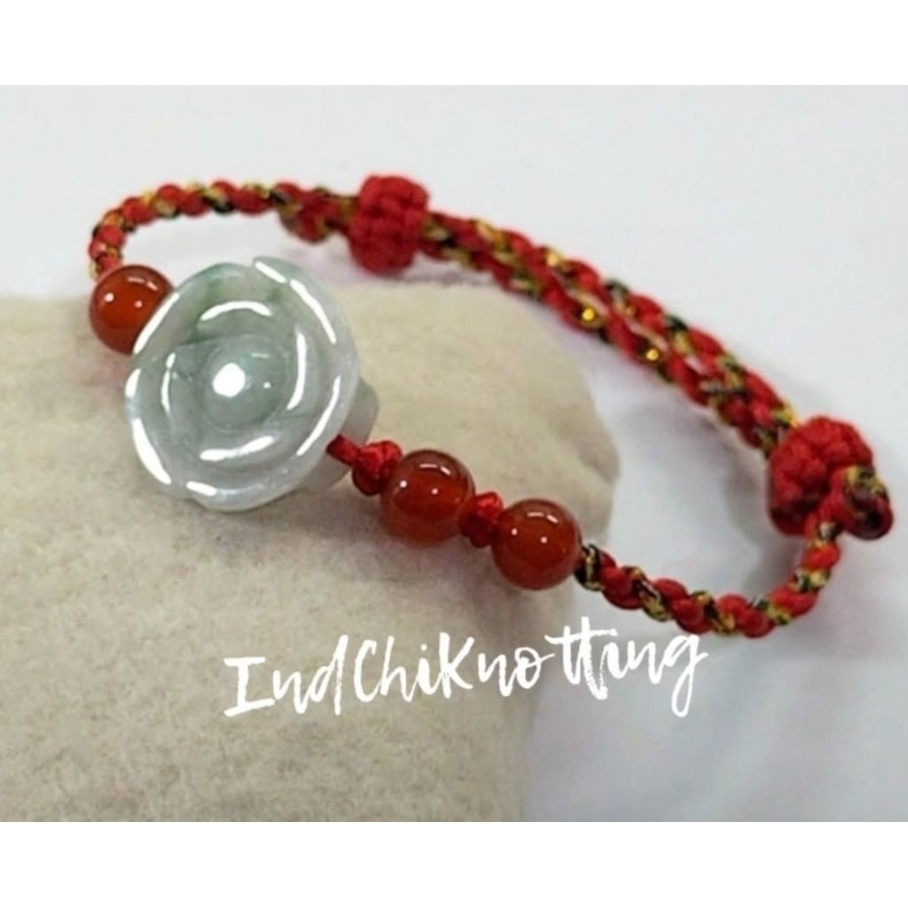 Gelang Giok Mawar 100% Jadeite Natural Asli Tali Merah-Pancawarna GB06