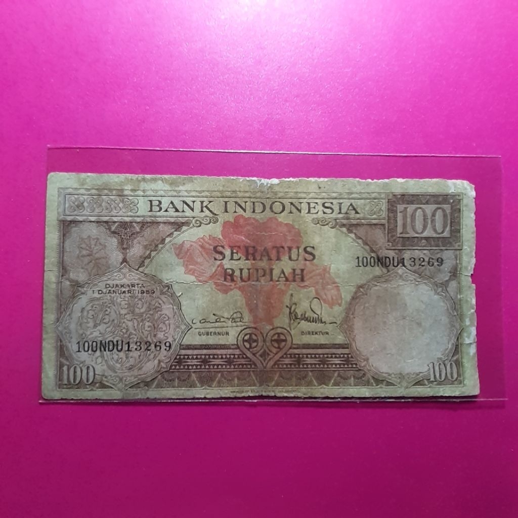uang kuno 100 rupiah bunga 1959