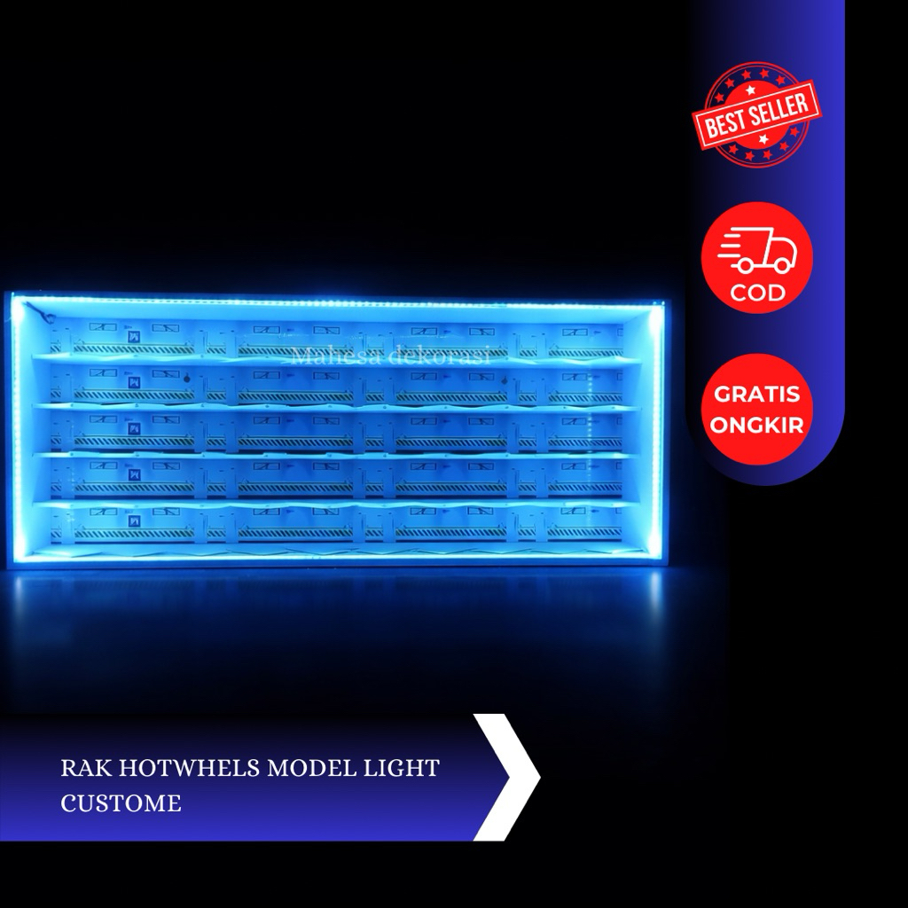 RAK HOTWHEELS PARKIR MIRING SERONG + LED CUSTOME MODEL KOTAK ISI 50