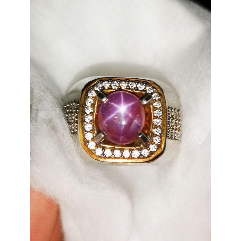 Cincin batu permata natural purple star safir/sapphire ceylon ring perak microsetting