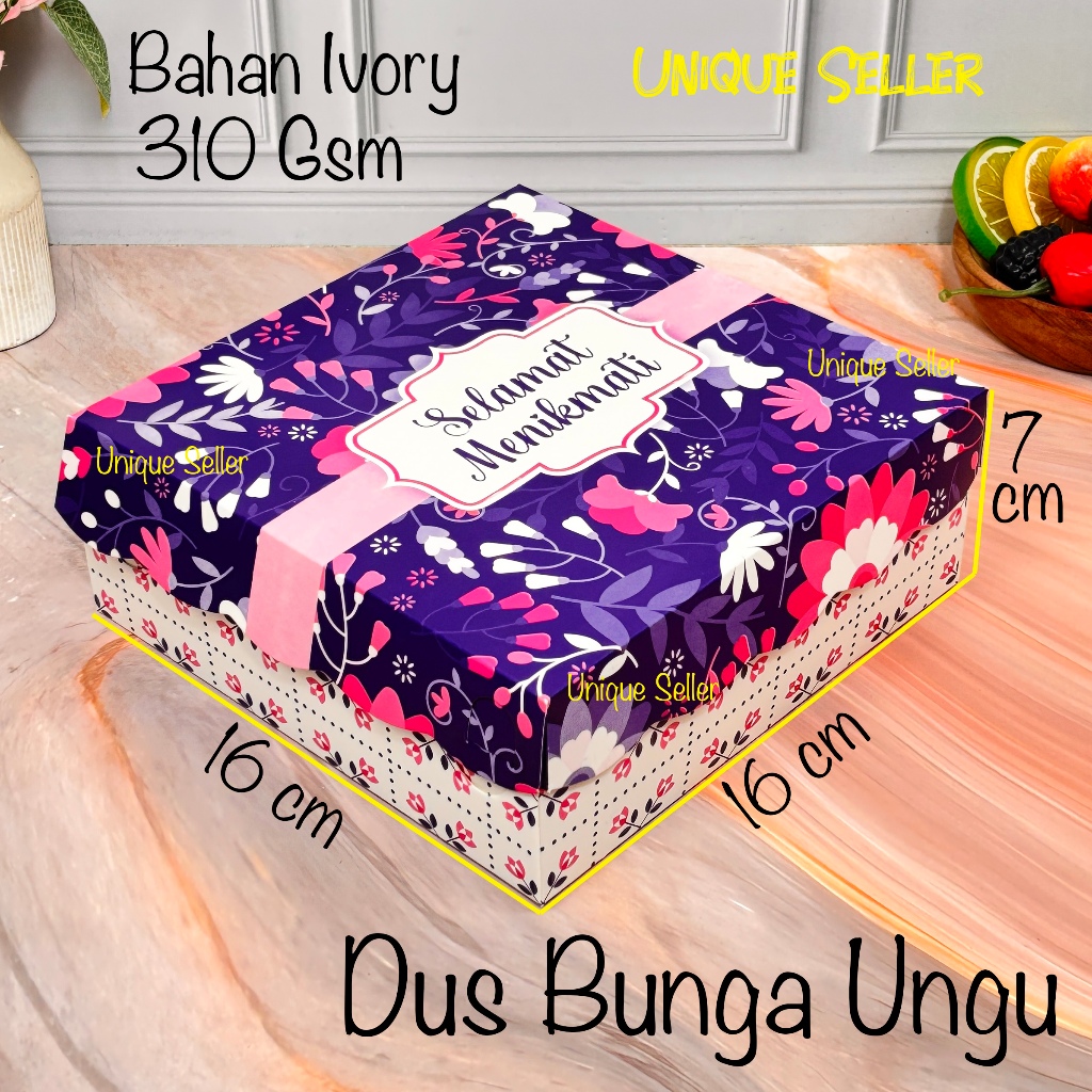 [Isi10] Dus Nasi Kue Roti 16x16x7 cm R6 Ivory Bunga Ungu Dus Box Kotak Cake Puding Nasi Berkat TEBAL