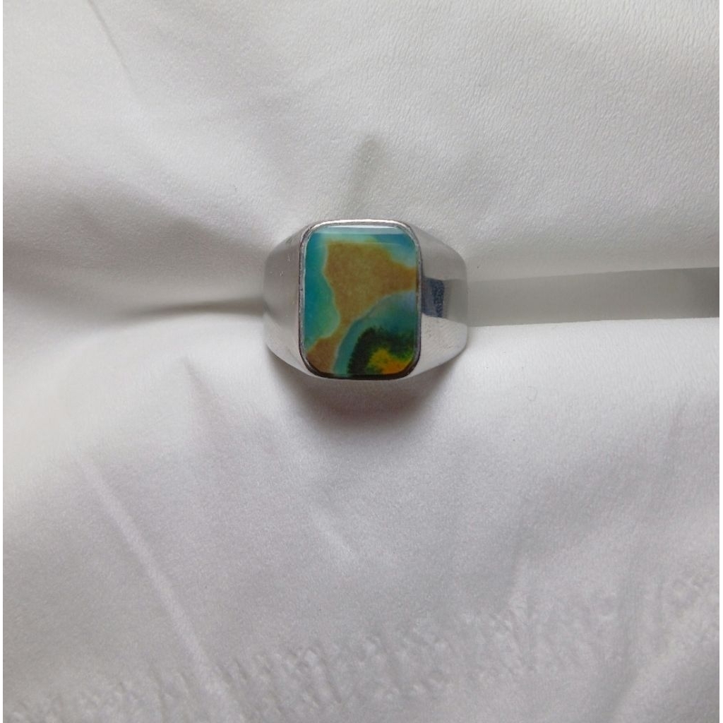 cincin batu bacan kembang kotak natural
