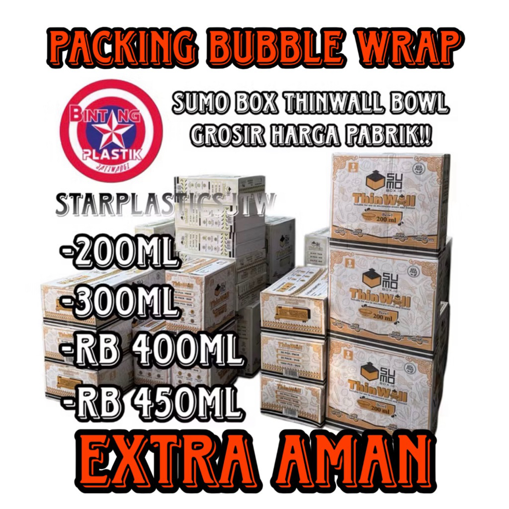[GROSIR 1 DUS] SUMO BOX Thinwall Bulat Bowl 200ml 300ml 400ml 450ml / Mangkok Plastik Makan isi 500p