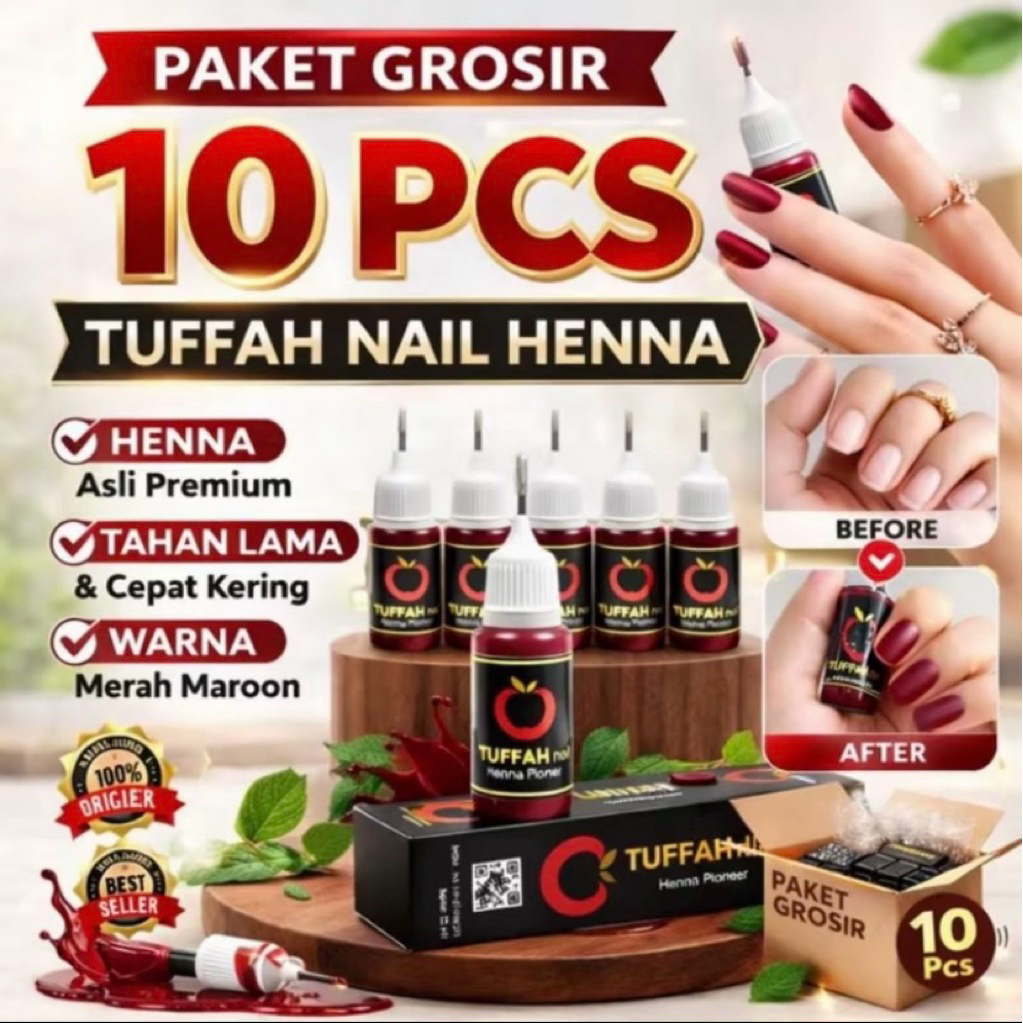 [PAKET 10 PCS HENNA TUFFAH] Grosir Tuffah Nail Henna Kemasan Botol Jarum