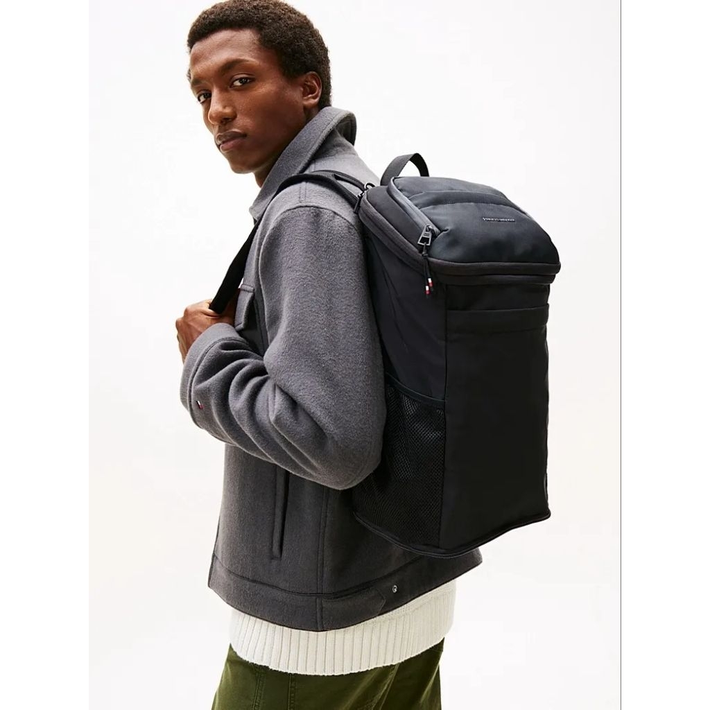 Tommy Hilfiger Men's THRAM14037BD Textile Logo Packable Backpack Ransel Pria - Black