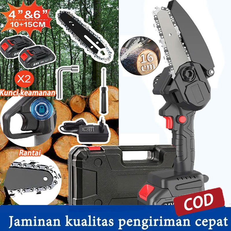 Mesin Chainsaw 6 Inch Cordless Gergaji Pemotong Kayu Gergaji Baterai Gergaji Rantai Elektrik Mini Ge