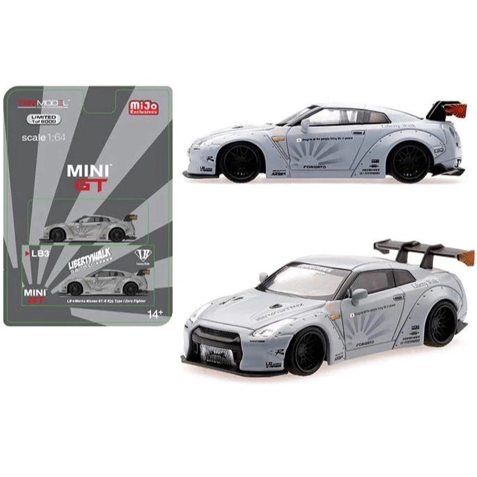 MINI GT 3 LB WORKS Nissan GT-R (R35) Matte Grey Type 1, Rear Wing Ver 1