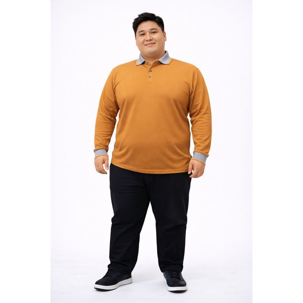 ( BISA COD ) kaos kerah lengan panjang FO jumbo KOMBINASI WARNA KUNING MUSTARD  / kaos kerah bigsize