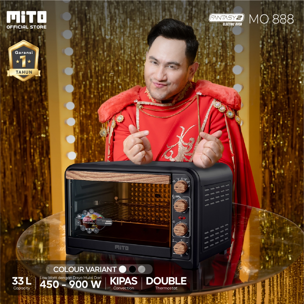 Mito MO888 Oven Listrik 33L Kapasitas Besar, Desain Wood Series, Putih Kayu & Hitam Kayu