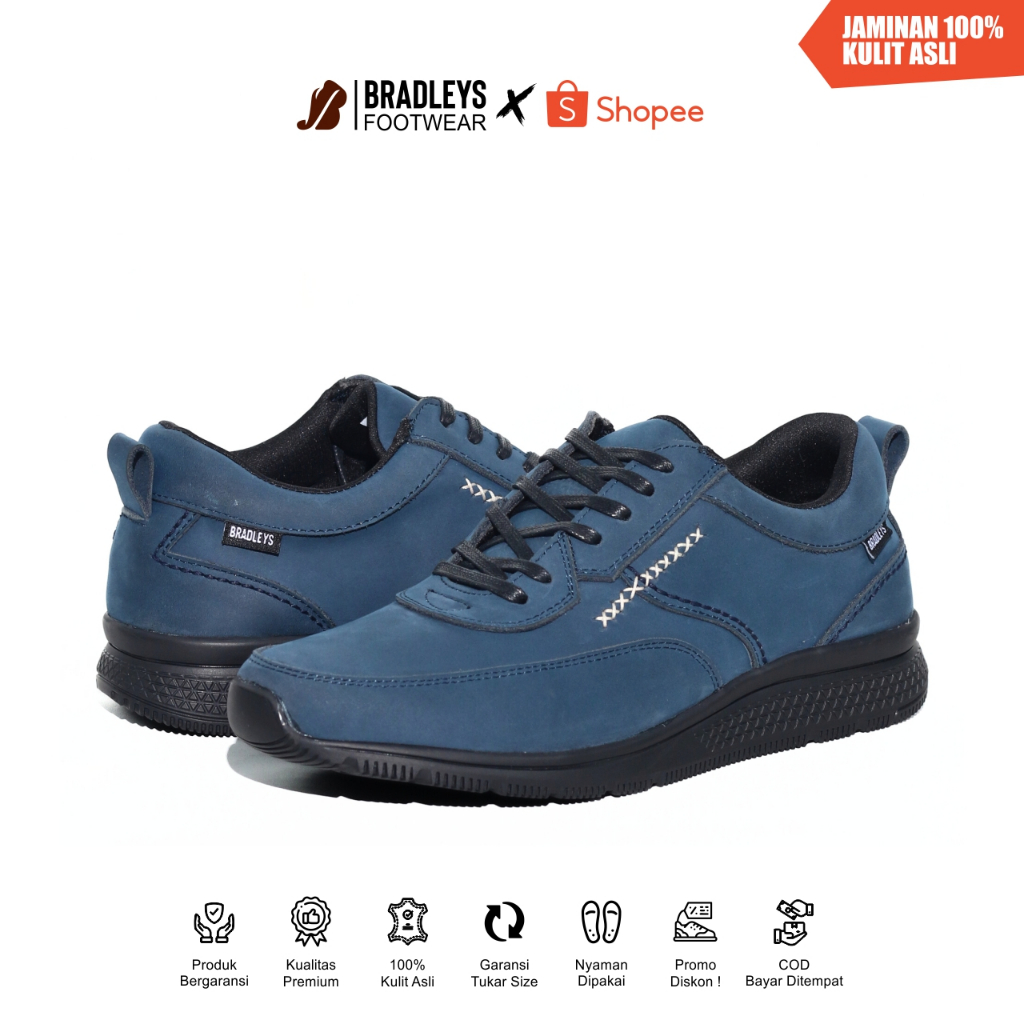Bradleys Revo Navy - Sepatu Kulit Casual Sneakers Pria | Sepatu Casual Sneakers Pria Kulit Asli Warn