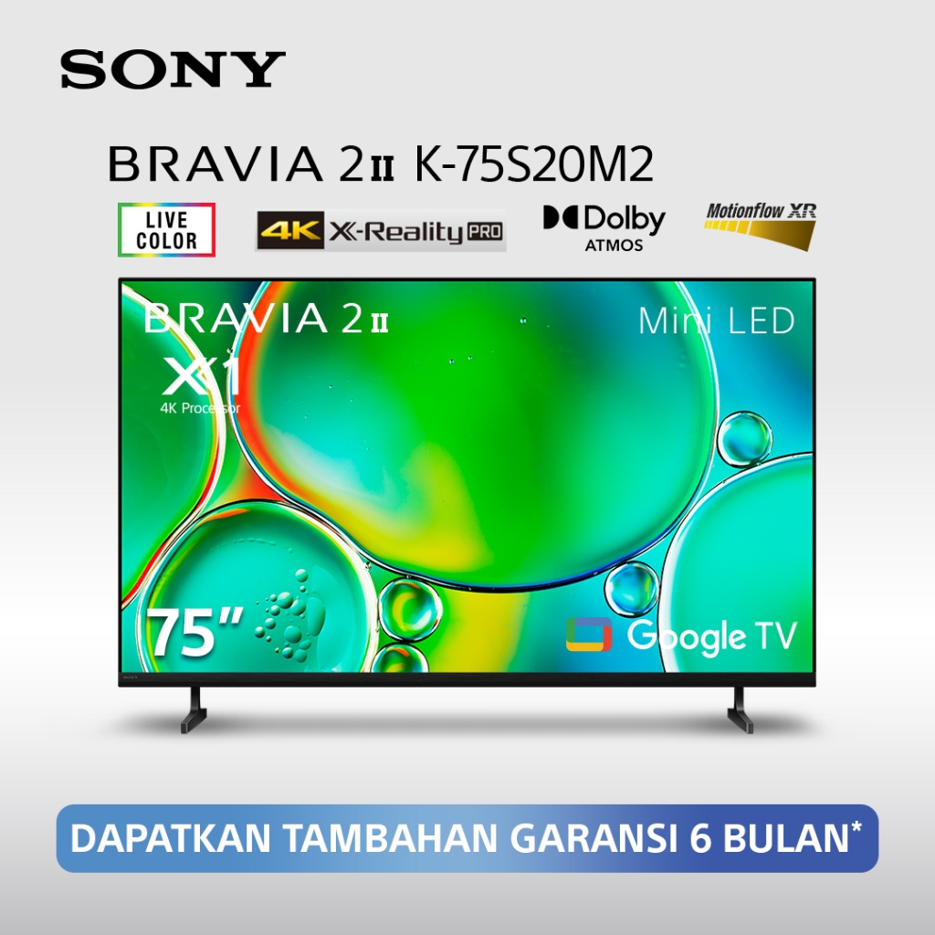 Sony | BRAVIA 2 II 75 Inch TV | 4K Ulta HD | HDR | Smart TV (Google TV) | 2025 Model | K-75S20M2