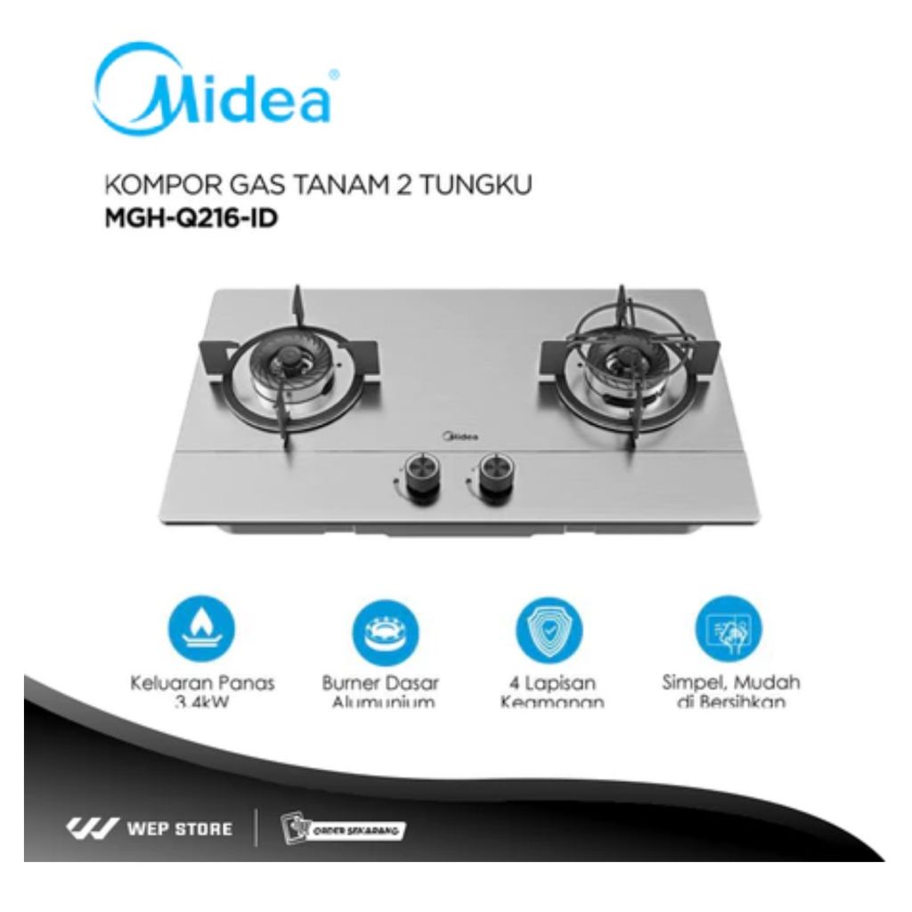 Midea Kompor Tanam 2 Tungku MGH-Q216-ID Built In Gas Hob Kompor GasTanam Stainless Steel
