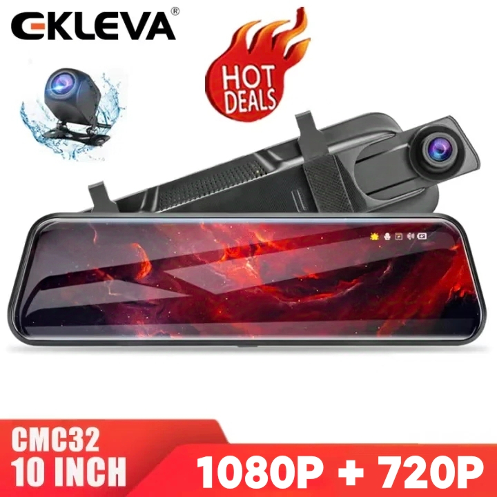EKLEVA Dashcam Mobil 10 Inch Layar Sentuh Dual Kamera HD 1080P DVR