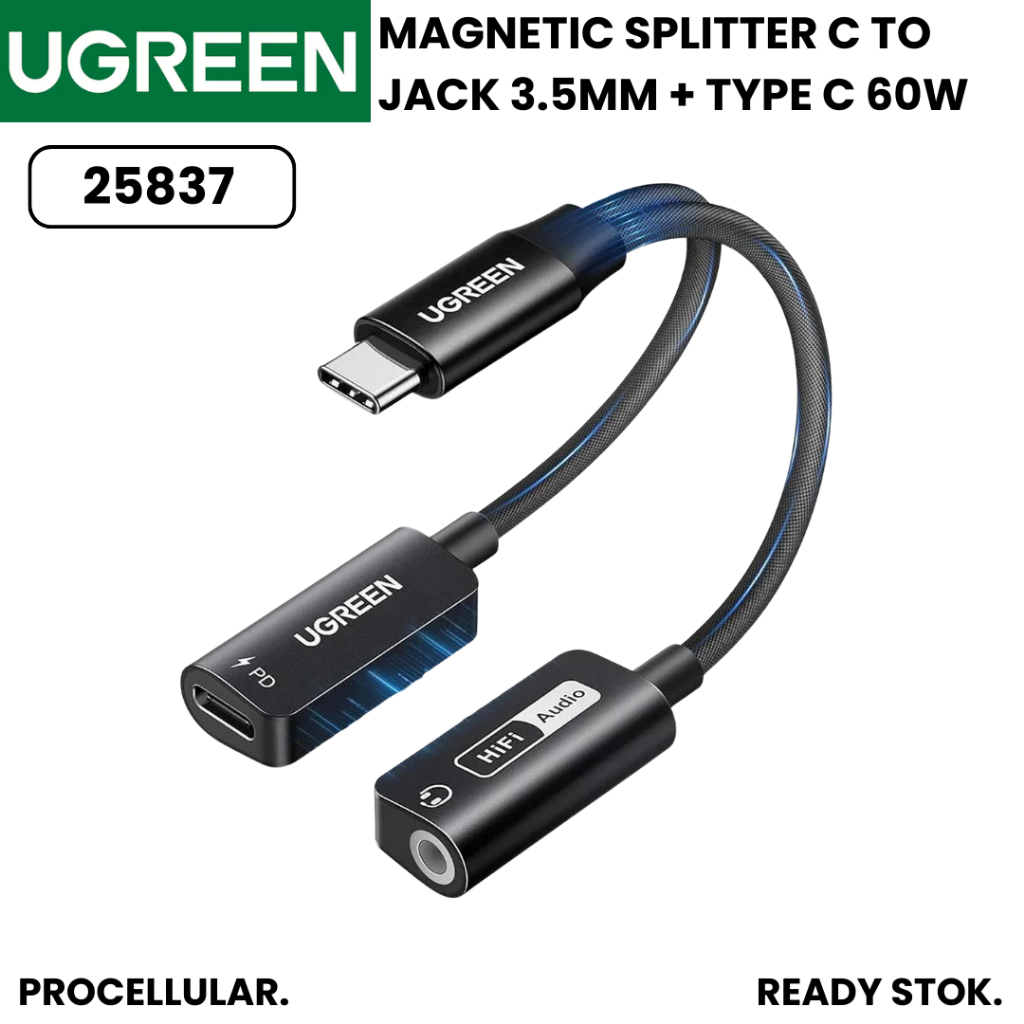 Ugreen Splitter Type C to Jack Audio Adapter Fast Charging 60W 25837