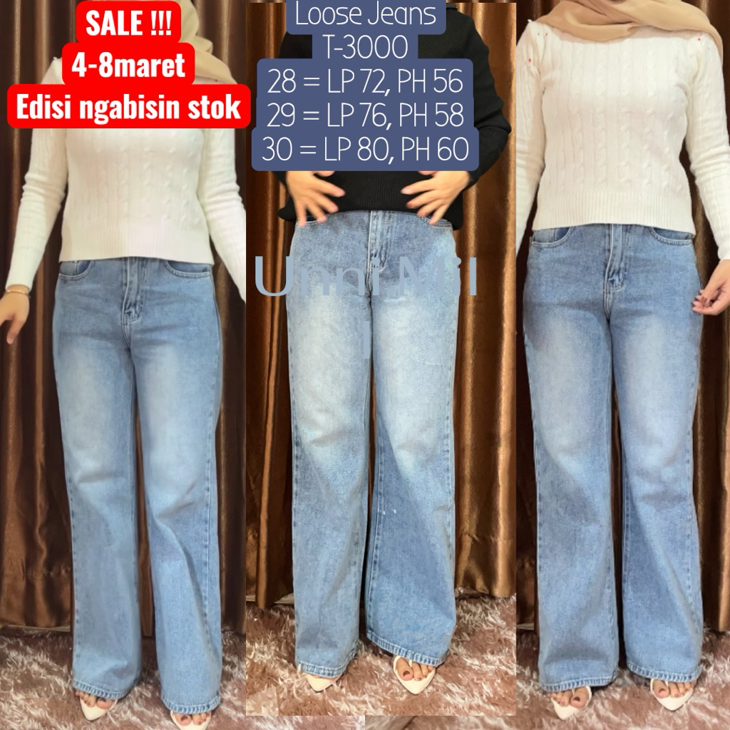 Loose Jeans T-3000 Bluewashed Jeans wanita Premium Cuci Gudang Kulot Jeans Wanita Premium Celana Pan