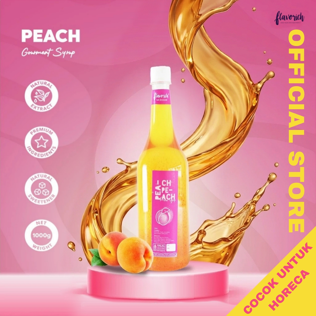 Peach Puree Syrup 1L FLAVORICH – Sirup Buah Rasa Puree Peach Premium untuk Minuman Cafe, Dessert & H
