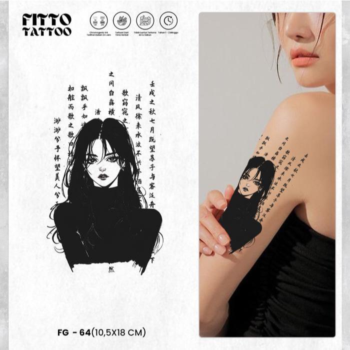 Tato Temporary Sementara Huruf Cina Wanita Sad Girl Tatto Semi Permenen Temporer Fruit Ink Halal