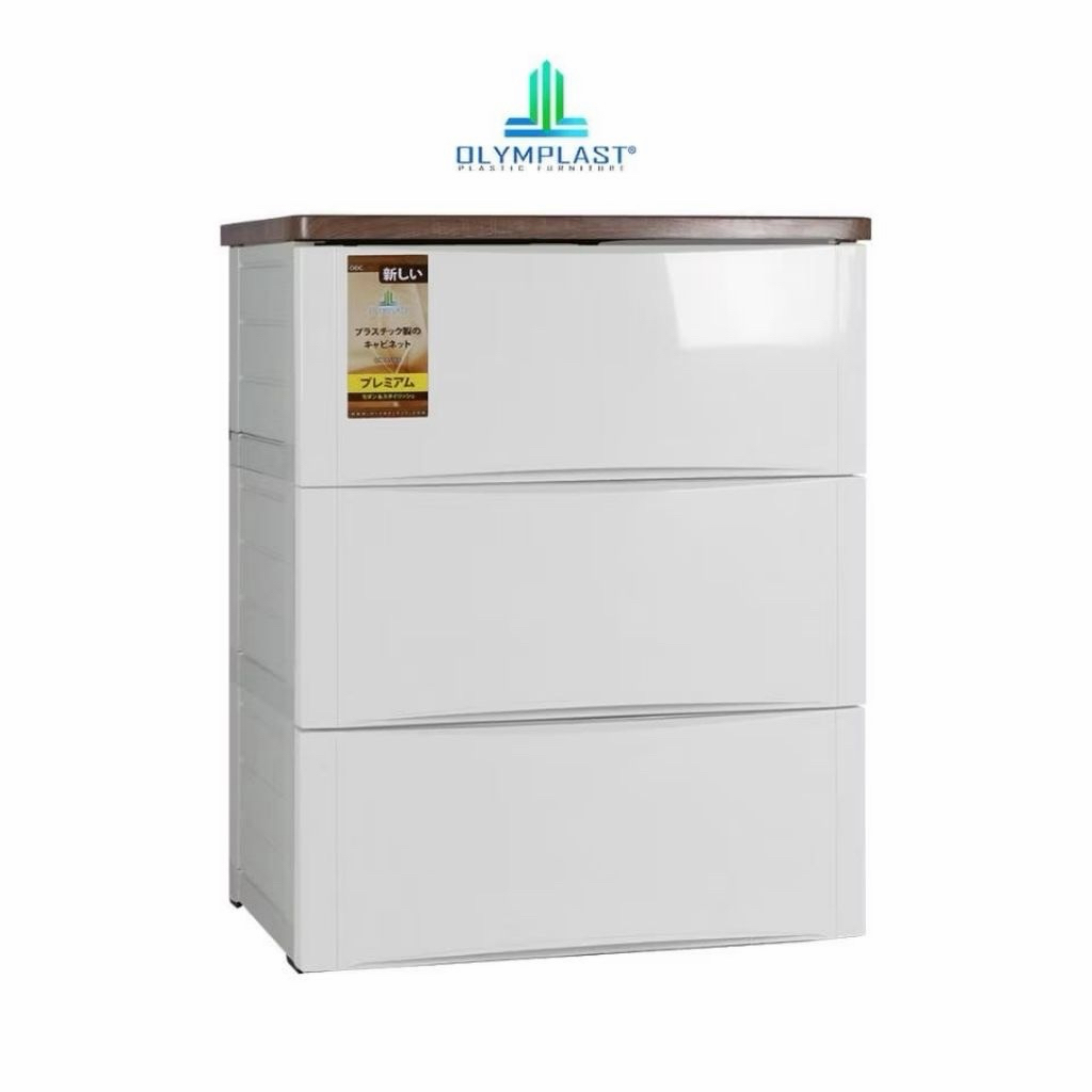 OLYMPLAST Drawer Susun 3 Modern MDF PVC 48x60x78cm Cream Putih Classic B - ODC 03 Modern Lemari Laci