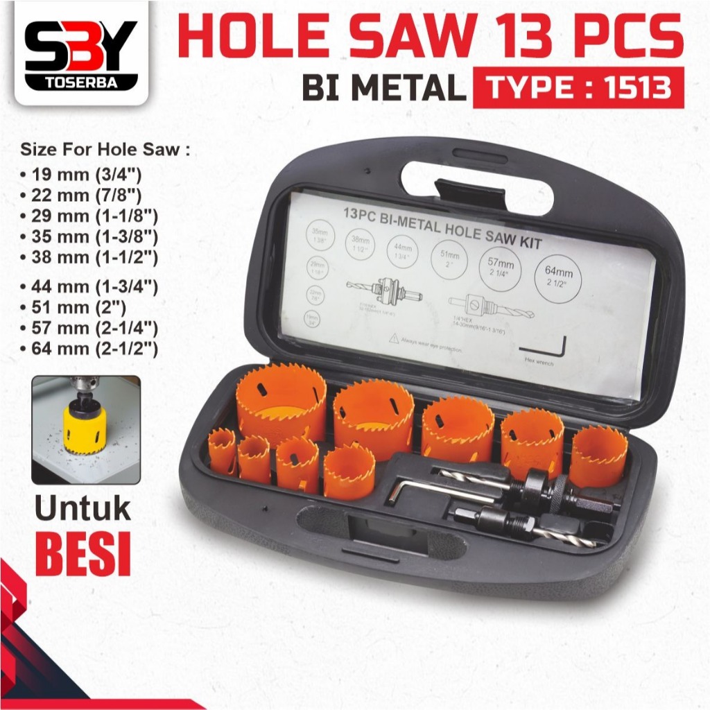 HOLE SAW SET 13 PCS TIPE 1513 BI-METAL / mata bor lubang besi hole saw besi